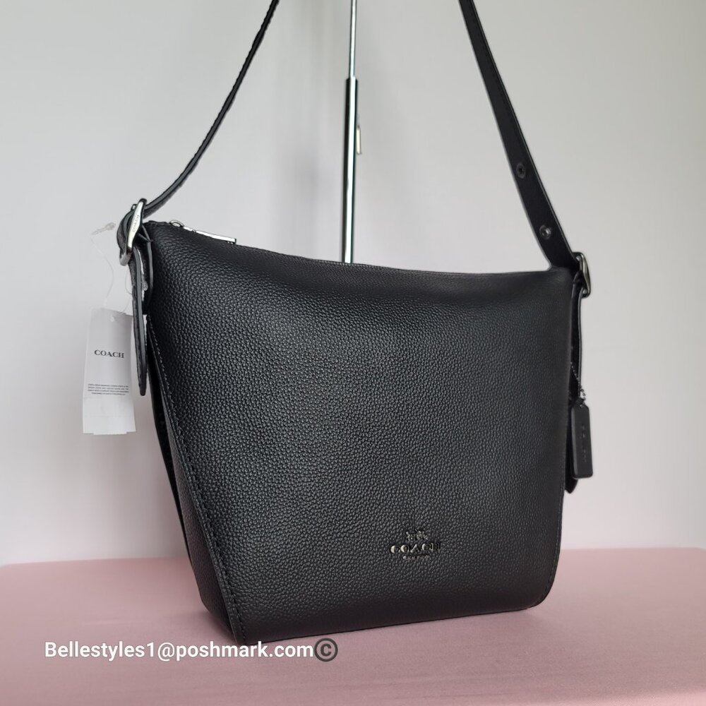 COACH Small Dufflette Pebbled Leather Crossbody Bag -Black color 🎈$189. - Picture 2 of 16